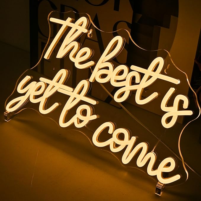 The Best Is Yet to Come Neon Sign Warm White Letter Led Neon Lights for Wall Decor Usb Word Light Up Signs for Bedroom Home Bar Classroom Graduation Ceremony Wedding Birthday Party Kids Room Teens Gifts