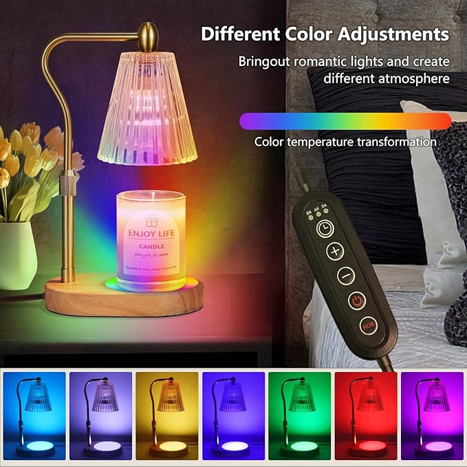 Candle Warmer Lamp with 8 Colors LED Changing,with Timer Dimmer Adjustable Height,Mothers Day Gifts,Vintage Home Decor