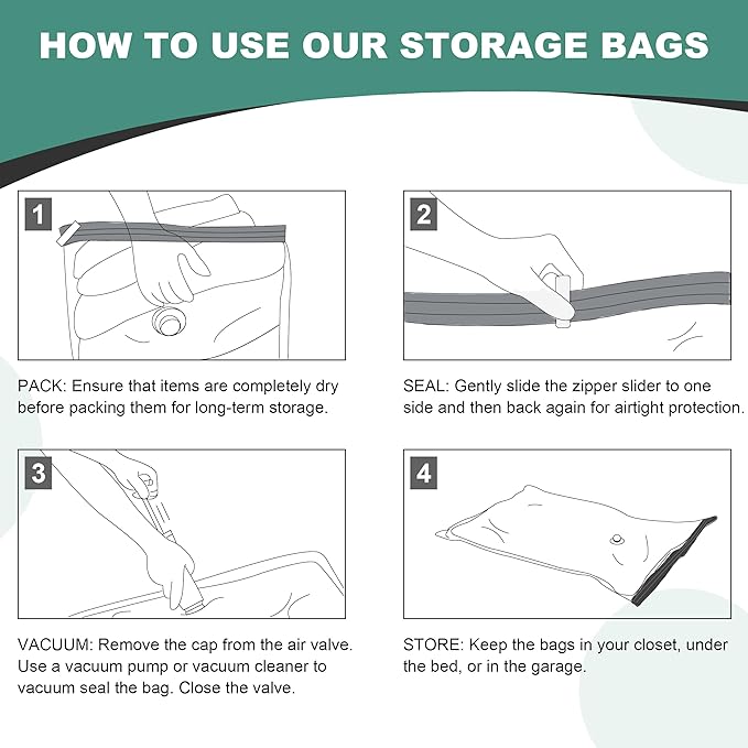 Vacuum Storage Bags, Space Saver Bags, Vacuum Sealed Bags for Comforters, Blankets, Clothes Storage, Hand Pump Included, 6-Jumbo