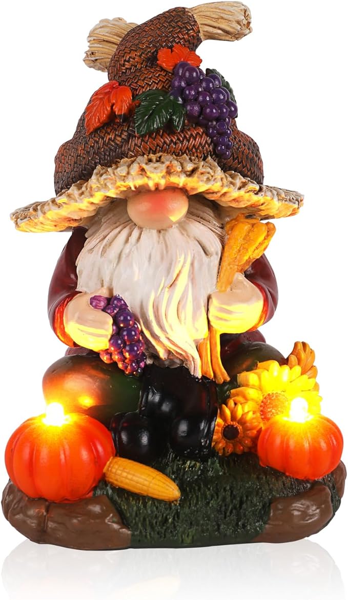 Thanksgiving Decor Fall Gnome Sculpture with Pumpkin Candle Hand-Painted Autumn Harvest Centerpiece for Home Fall Harvest Table Decor For Home Office Shelf Kitchen - Thanksgiving Autumn Gift