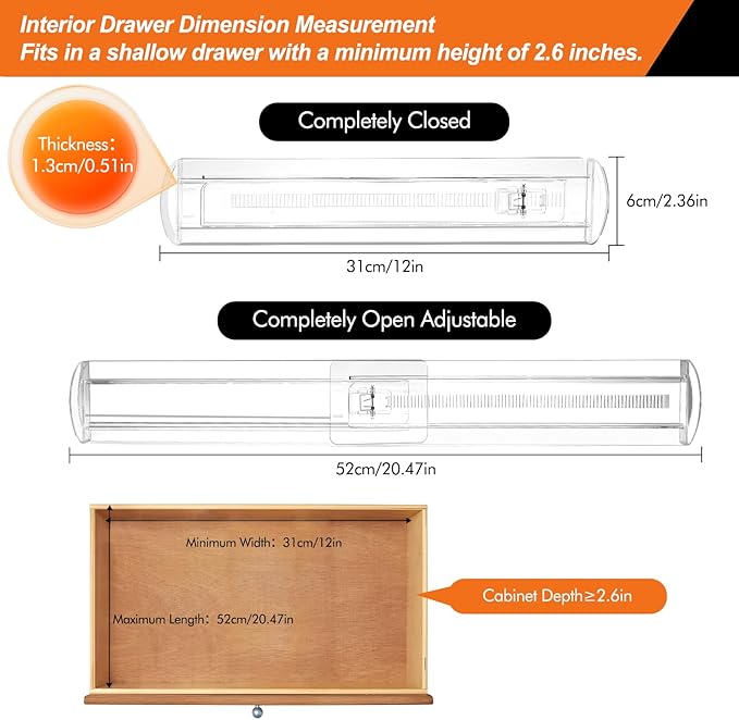 4 Pack Drawer Dividers for Clothes, 2.3" High 13"-21" Adjustable Drawer Dividers Expandable Dresser Drawer Organizer, Clear Drawer Separators for Clothes, Underwear, Cosmetic, Kitchen Utensils Storage