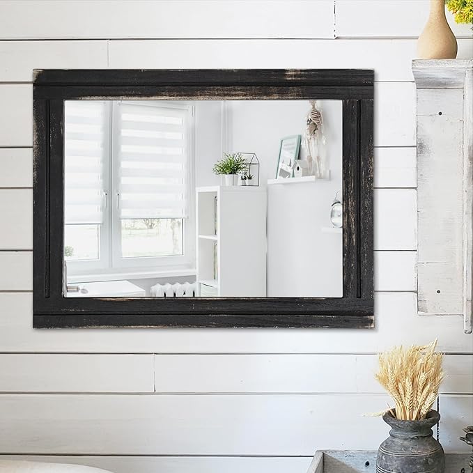 AAZZKANG Wall Mounted Mirror Small Rectangular Retro Mirrors with Wood Frame for Bedroom Living Room Bathroom Entryway Large 20"x16"