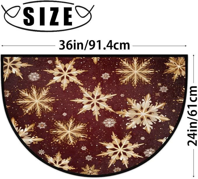 Half Round Doormat Indoor Entrance Mat Bathroom Carpet Absorbent Floor Mat Kitchen Mat for Home Front Door Bedroom Living Room Christmas Decorative Rug Winter Snowflakes