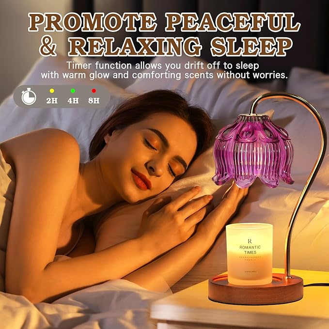 Purple Candle Warmer Lamp with Timer, Electric Candle Warmer Lamp, Birthday Gift for Women, Mom, Female Friend, Flower Candle Warmer Gifts for Candle Lovers, Vintage Lamp Decor for House Warming Gifts