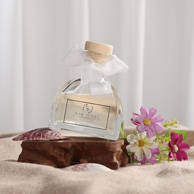 Reed Diffuser Set, Pretty Valley Home Diffuser Gypsum Flower Oil Rose Petals 120Ml / 4.05fl OZ Gift Box for Bathroom Office Bathroom Living Room Decor (Beautiful)