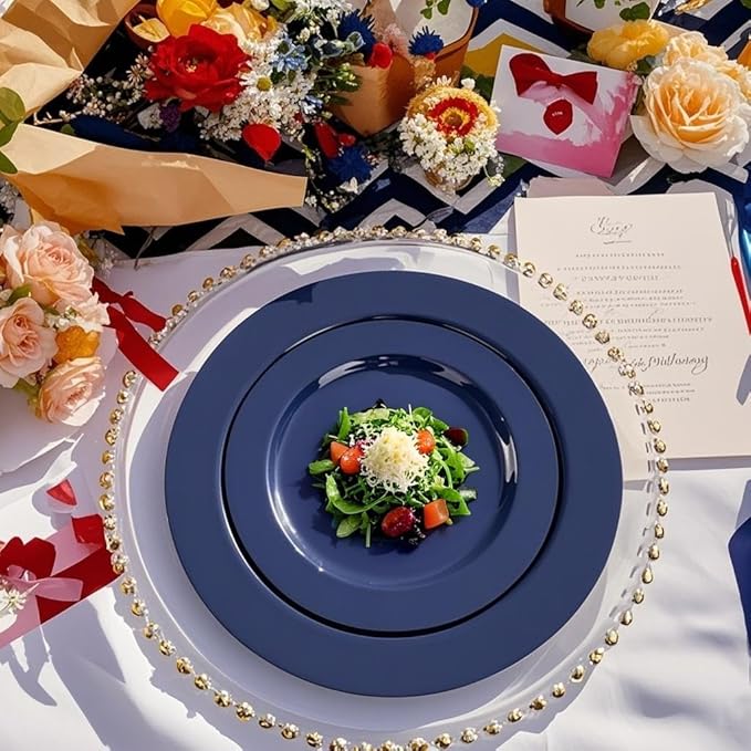 FLOWERCAT 60PCS Blue Plastic Plates - Heavy Duty Blue Plates Disposable (10.25" & 7.5") - serve for 30guest Birthday Party/Wedding/Father's Day/Memorial Day/Graduation