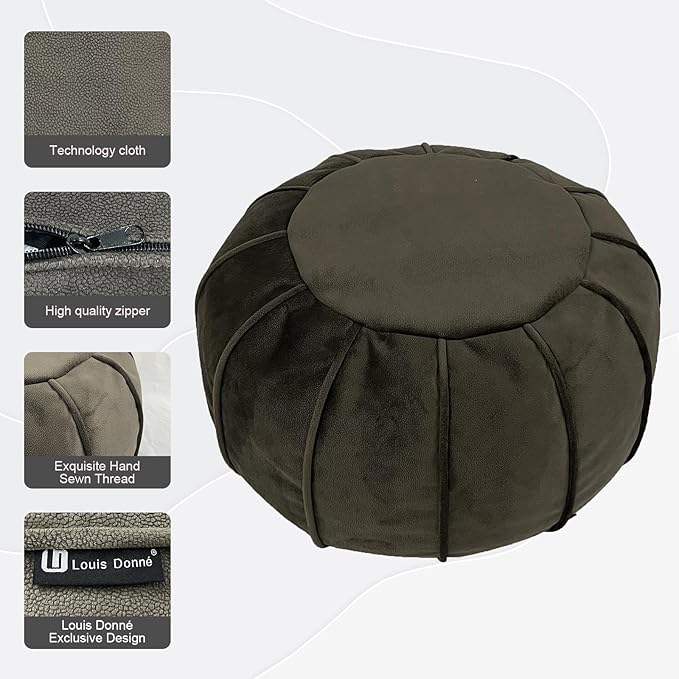 Louis Donné Unstuffed Ottoman Pouf Cover, Eco-Friendly Fabric Pouf Ottoman Bean Bag with Storage Solution for Bedroom, Round Foot Stools for Seating Poufs for Living Room Camper(Olive Green)