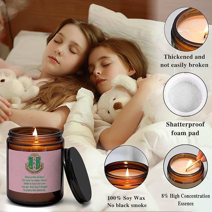 AKA Sorority Gifts Scented Candle for Women Girl,1908 Pink Green 7oz Candles, Inspirational Birthday Christmas Gifts for Sister Friends (Take Pride)