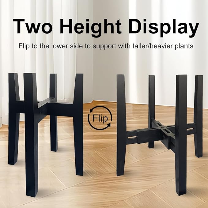 Adjustable Plant Stand Indoor Bamboo Mid Century Modern Plants Stand Corner Plants Flower Holders Single Floor Plant Stands- 8.2-11.8 in (Pot & Plant Not Included) (Black, (8.2-11.8in))