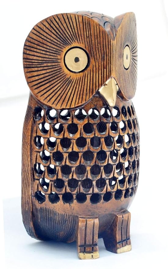 Owl Statue Decor, Big 6 Inch Wooden Figurines for Home Decor Accents, Living Room Bedroom Office Decoration, Hand Carved Statue