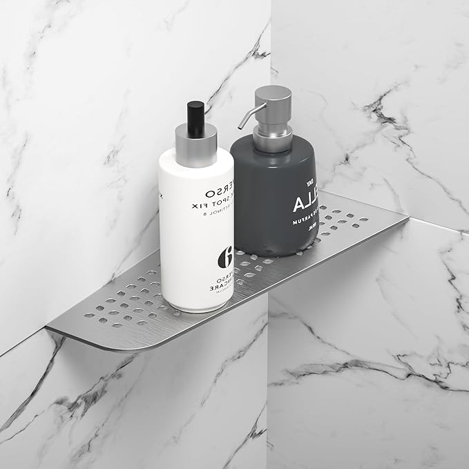Corner Shower Shelf 12" Brushed 304 Stainless Steel Quadrilateral Corner Shelf Heavy Duty Recessed Bathroom Shelf No Drilling Needed