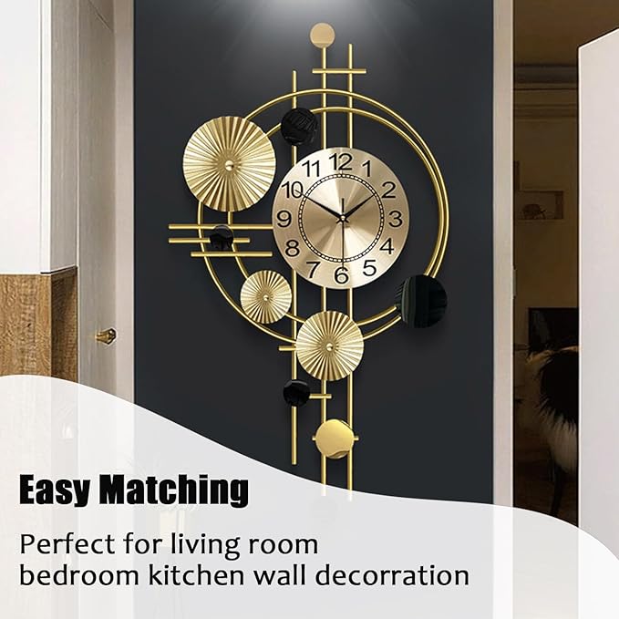 Large Wall Clocks for Living Room,Silent Non Ticking,Battery Operated Oversized Round Modern Wall Clock for Bedroom,Farmhouse,Office Wall Decor-17.8x30.7Inch(Golden)