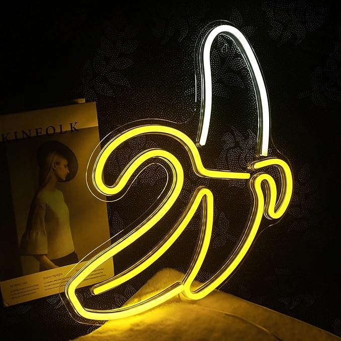 Banana Neon Signs Led Neon Lights Art Wall Decorative Lights Neon Lights for Room Wall Kids Bedroom Birthday Party Bar Decor 11''x19.7'' (Warm Yellow)