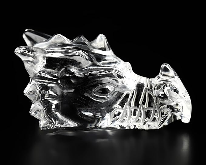 Skullis 2.0" Clear Quartz Rock Crystal Carved Crystal Dragone Head Skull, Crystal Healing.1489