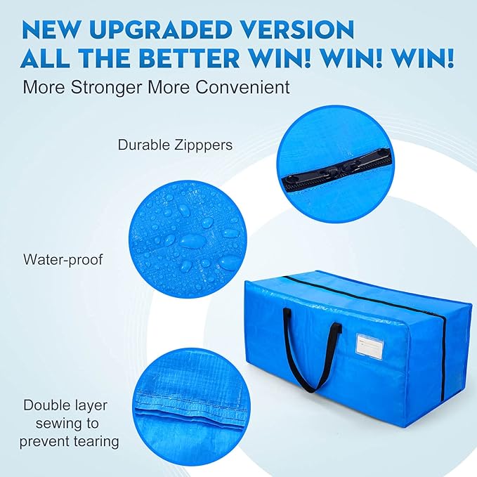 AlexHome Heavy Duty,Extra Large Packing Bags for Moving,Reusable Plastic Moving Totes,Clothes Storage Containers,Moving Supplies Bins,Compatible with Ikea Frakta Cart (Blue,Set of 5)