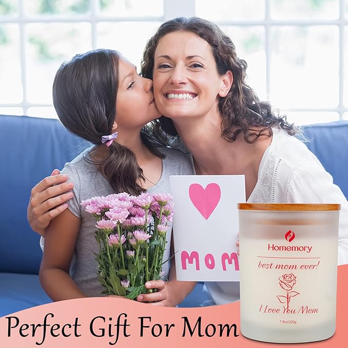Mom Candle Rose Scented Candles for Women, Best Mom Ever Gifts, Natural Non-Toxic Soy Candles with Essential Oils, Aromatherapy Candle, Jar Candle (Rose, Jasmine, Lavender & Lilac