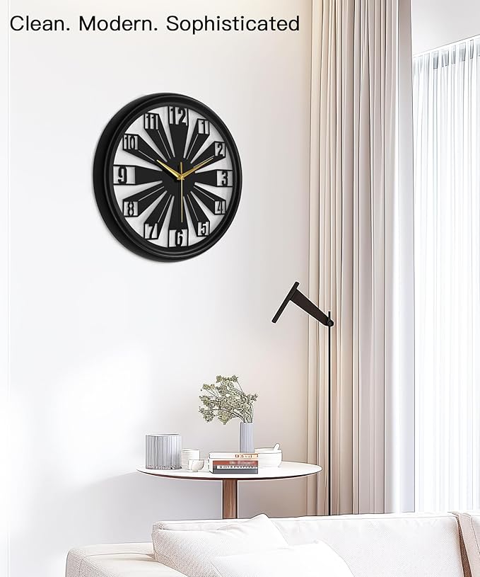Modern Metal Wall Clock – Silent Non-Ticking, Battery Operated Clock with Hollow-Out Design, Decorative Clock for Living Room, Bedroom, or Office Wall Decor-18”