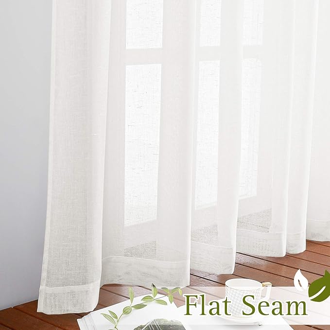 NICETOWN Living Room Ivory Curtains 84 inch Long, Grommet Linen Blend Semi-Sheer Window Drapes Privacy with Light Filtering for Bedroom/Cottage, W36 x L84, Ivory, 1 Pair