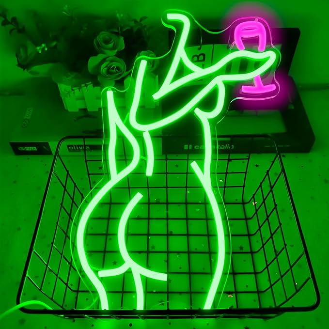 Ajoyferris Lady Back Neon Sign Dimmable LED Lady neon sign Green Neon Sign Woman Neon Sign Sexy Lady Neon Signs for Bedroom Man Cave Bar Store Home Party Art Decor Gifts(16X11 inches,Green)