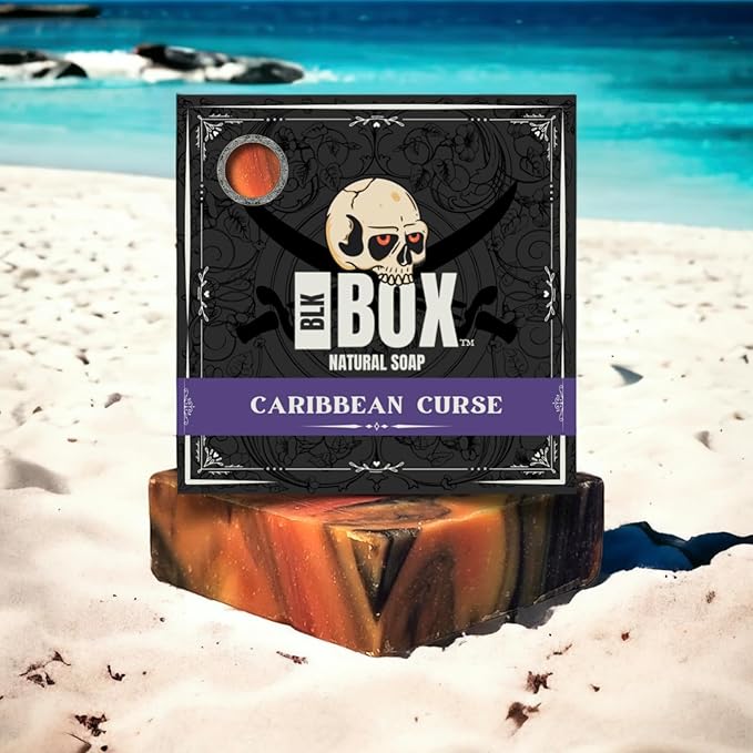 Black Box USA MADE 5oz Men's Natural Bar Soap Made from Moisturizing Natural Oils - Handmade Cold Process Soap with No Harsh Chemicals, Orange Amber Vanilla & More (CARIBBEAN CURSE)
