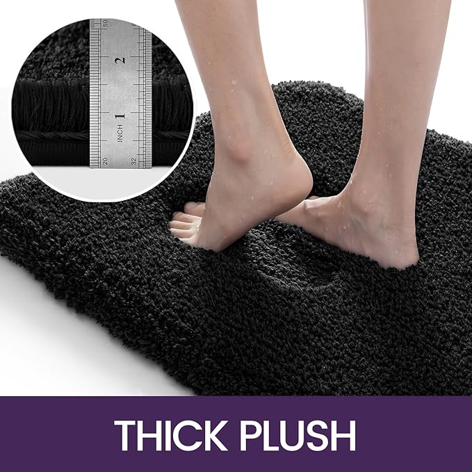 DEXI Bathroom Rug Mat 24x16, Extra Soft and Absorbent Bath Rugs, Washable Non-Slip Thick Carpet Mat for Shower Floor, Tub, Black