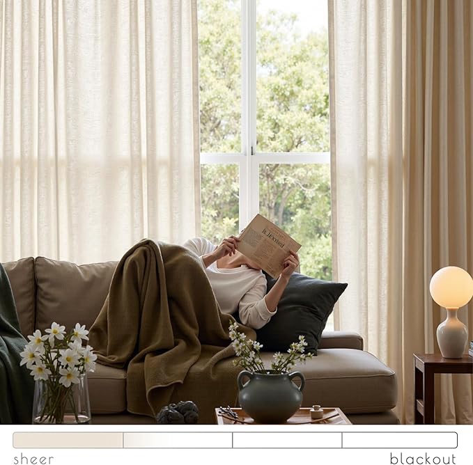jinchan Ecru Linen Blend Curtains 108 Inches Length for Living Room Farmhouse Rod Pocket Back Tab Light Light Filtering Lightweight Curtains for Bedroom Ivory Drapes 4 Panels