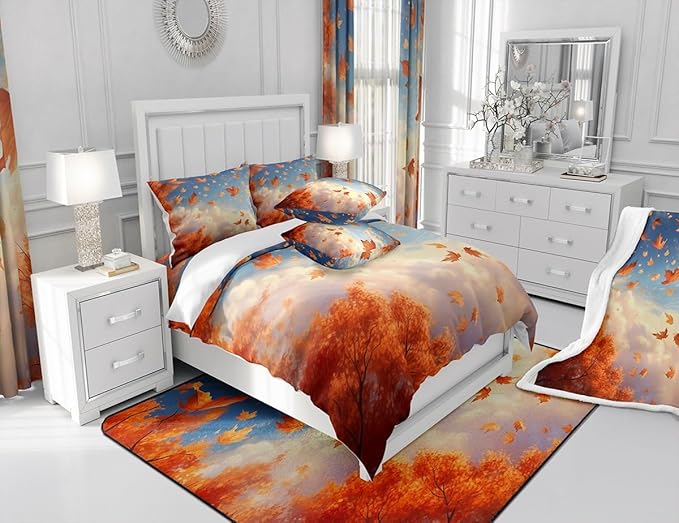 Feelyou Maple Leaf Shower Curtain Autumn Fabric Shower Curtain for Kids Nutrue Theme Bathroom Waterproof Accessories with 12 Hooks Women Men Sky Cloud Curtains,72x72 Inches