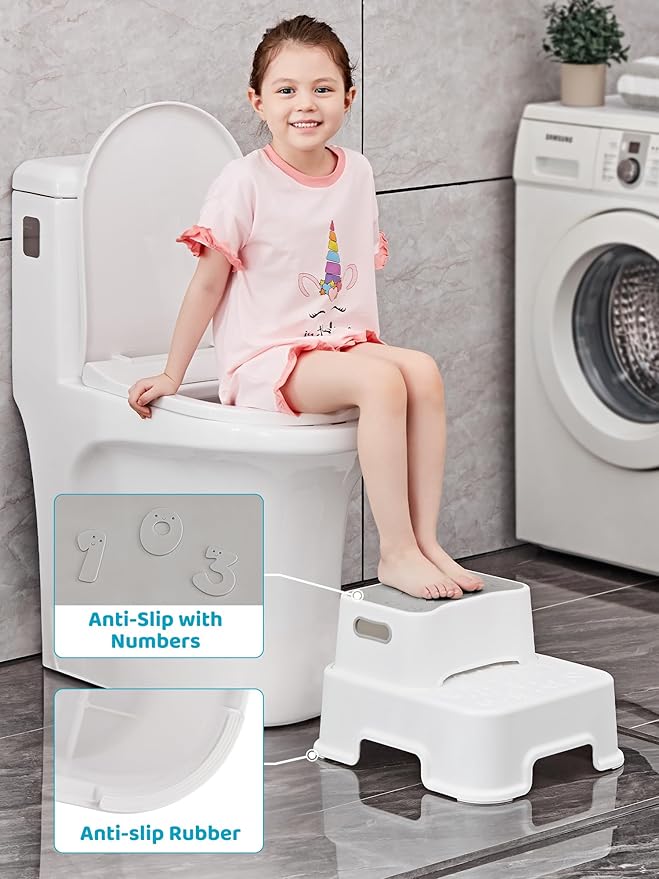 HEETA Step Stool for Kids and Toddler, Anti-Slip Sturdy Step Stool for Toilet Potty Training Stool, 2 in 1 Step Stool to Reach Kitchen Counter or Sink, with 2 Separate Small Stool