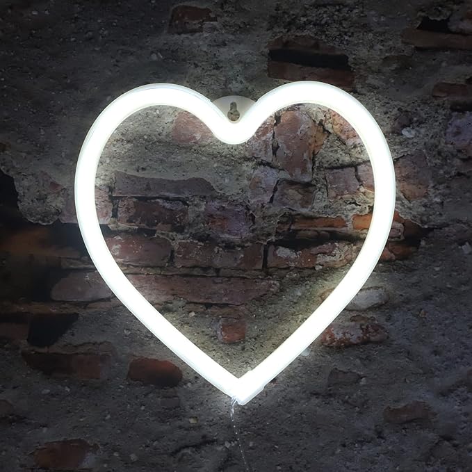 Heart Neon Lights Christmas Decorations, Love Shaped Lamp USB/Battery Operated Night Lights for Gift, Bedroom, Wall, Festival, Party, Valentine’s Day Decor-Heart(White)