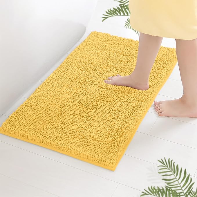 LuxUrux Bathroom Rugs Sets 2 Piece - Plush Bath Mat Set Quick-Dry Soft Chenille Bathroom Mat with Rubber Backing, Absorbant Bathroom Rug Set, Washable.(17 x 24, Yellow)