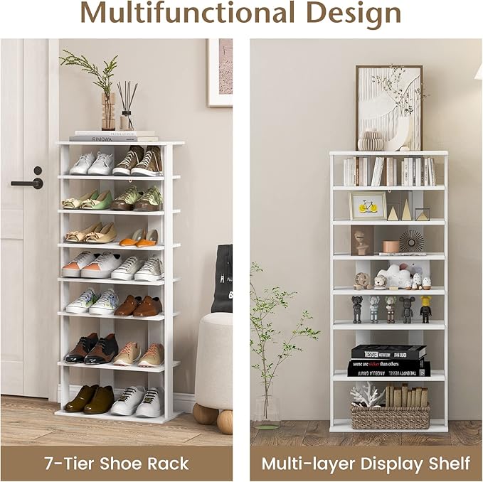 Tangkula 8-Tier Vertical Shoe Rack, Space-Saving Corner Shoe Organizer for 14 Pairs, Narrow Shoe Storage for Entryway, Front Door, or Closet