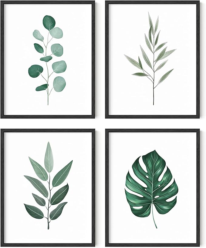 HAUS AND HUES Framed Botanical Wall Art – Plant Wall Decor, Tropical Wall Art, Leaf Wall Art, Green Leaves Pictures, Plant Pictures Wall Art, Leaves Print, Sage Green Wall Art, (11x14, Black Framed)