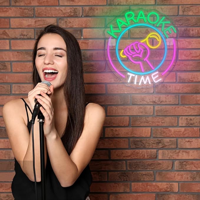 NEONLOVE Karaoke Time Neon Sign Karaoke Bar Neon Signs for Wall Decor Karaoke Dimmable Neon Party Sign Lights USB Powered LED Neon Lights for Game Room Man Cave Bar Club Karaoke Party Birthday