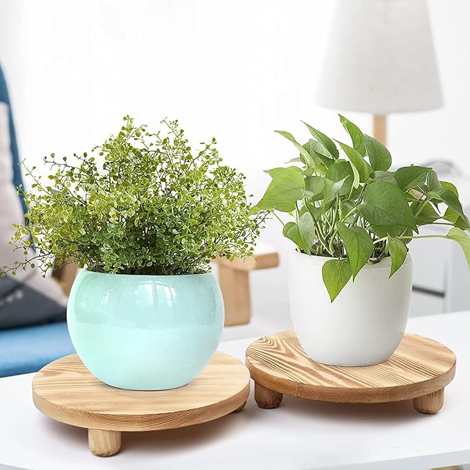 Wood Riser for Decor, 2 Pack Wood Pedestal Stand for Display, Round Wooden Tray for Kitchen Counter, Wooden Pedestal Stand for Plant Pot Indoor