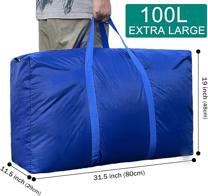 100L Extra Large Storage Bags, Big Moving Bags with Strong Zippers & Carrying Handles, Packing Bags for Moving, Storage, Travel and Camping, Storage Totes For Space Saving (Blue, 2 Pack)