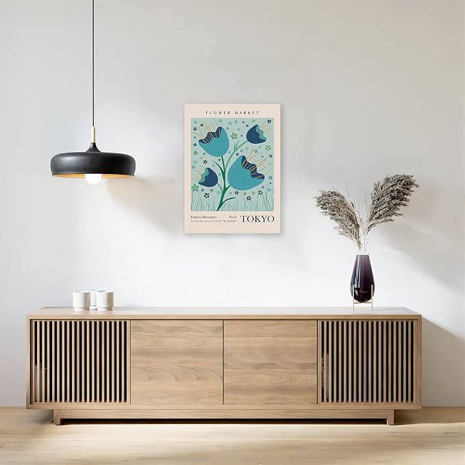 Flower Market Framed Wall Art, Abstract Flower Market Wall Art Prints, Vintage Colorful Floral Wall Art Decor, Minimalist City & Flower Painting Pictures for Aesthetic Room, Bedroom, Living Room, Gallery, Boho Room Decor(12x16inch, Type 2)