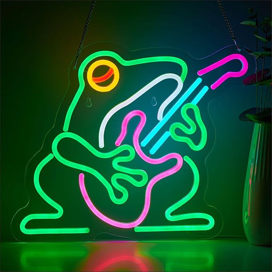 Cowboy Frog Neon Sign for Wall Decor, Musician Frog LED Neon Signs Lights for Bedroom Wall Decor Room Men Cave Game Room Decor, Birthday Party Decoration Gift