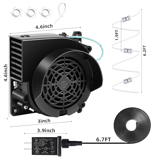 Inflatable Fan Replacement, 3100RPM Air Blower 12V 1A Blow up Fan for Halloween Christmas Inflatables with 3-LED Light Strings for Thanksgiving Indoor Outdoor Holiday Inflatables Decor