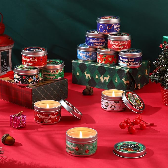 MTLEE 24 Pcs Christmas Candles Bulk 2 oz Scented Candles Gift Set with 12 Fragrances - Soy Wax Christmas Candle Tins for Women, Mom, Holiday Aromatherapy