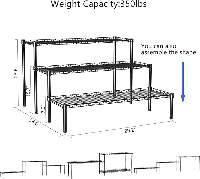 Xiofio 3 Tier Ladder Potted Multiple Plants for Indoor and Outdoor Plant Stands, Adjustable Shelves and Multifunctional Plant Racks suitable for living room balconies and gardens,(Black)
