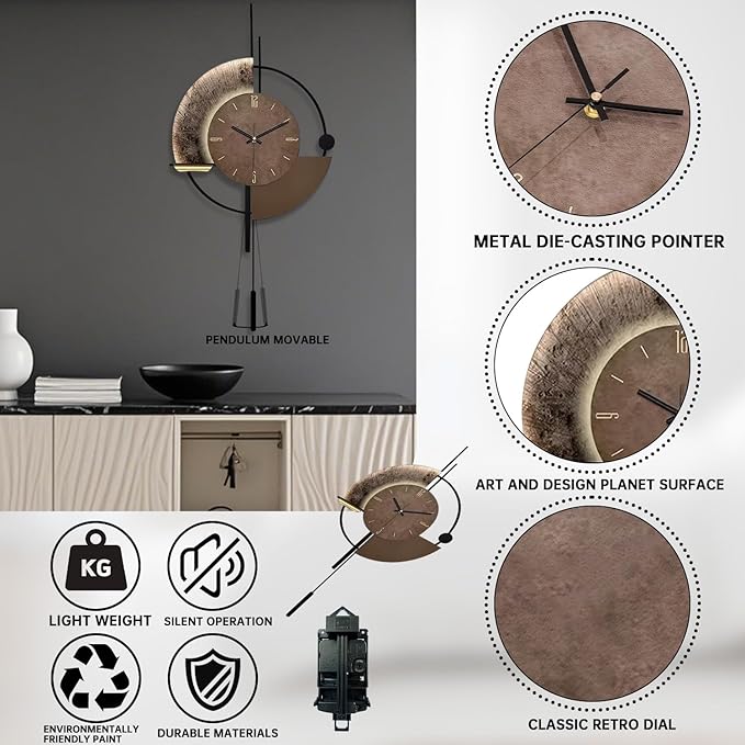SIN&MI Wall Clock,Decorative Wall Clocks with Pendulum,Silent Quality Quartz Clock Battery Operated,Large Clock for Living Room,Kitchen,Home,Bathroom,Bedroom Wall Decor,16.5 * 31.5inch