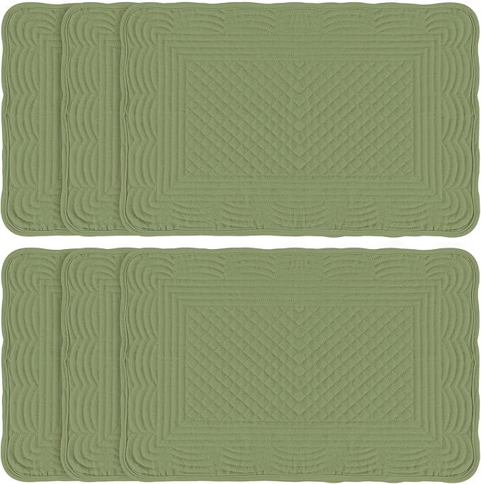 Green 100% Cotton Placemats Set of 6, Rectangular Placemats Machine Washable-13x18 Inches for Kitchen or Dining Table Fabric Rectangular Table Mats
