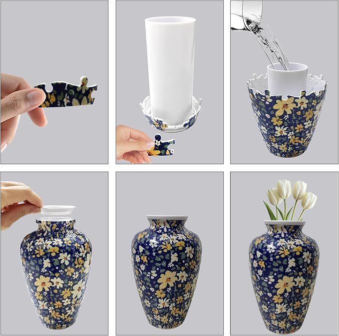 3D Puzzle Vase Unique Flower Vase for Adults Made by 120 Curved Plastic Puzzle Pieces, Vases for Flower Home Creative Gift for Parents & Housewarming