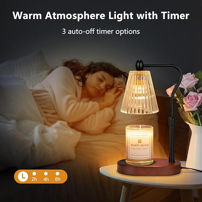 Candle Warmer Lamp, with Timer and Dimmer, Adjustable Height, Mothers Day Gifts for Mom,Birthday Gifts for Women, Wax Melt Warmer for Scented Jar Candles, Home Decor (Brown)