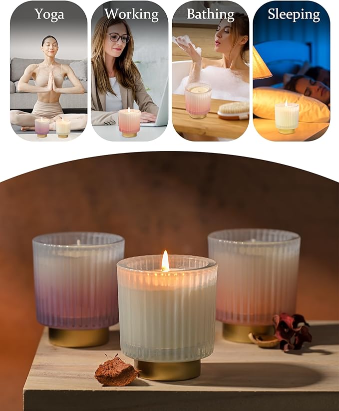 DN DECONATION Scented Soy Candle Set for Mom, 3 Pack Aromatherapy Candles with Cedar, Autumn Wood and Sandalwood Fragrance for Home Stress Relief Women Birthday Anniversary Presents