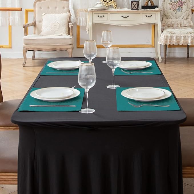 Linen Placemats Set of 8, Machine Washable, Heat Resistant, Wrinkle Free, Thick Polyester Kitchen Place Mats for Dining Table (Teal Blue)