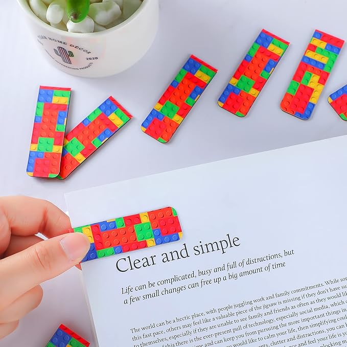 Leinuosen 36 Pcs Magnetic Bookmark, Funny Building Block Magnetic Bookmark for Kids, Boys Brick Page Book Marker Clip for Teacher, Double Sided Book Accessories for Book Lovers