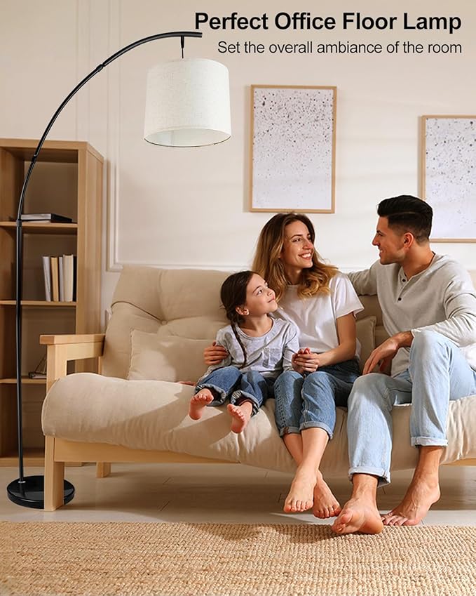 Lightdot Arc Floor Lamps for Living Room, Modern Standing Lamp with Hanging Drum Shade, Tall Standing Floor Lamp with Foot Switch, Over Couch Arched Reading Light for Bedroom, Office (Black)