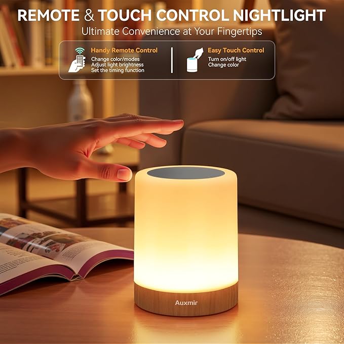 LED Night Light Bedside Lamp Touch and Remote Control Dimmable Tabletop 13 Colors Changing 5 Brightness Adjustable Rechargeable Portable Lamp for Baby Kids Bedroom Living Room Outdoor Camping