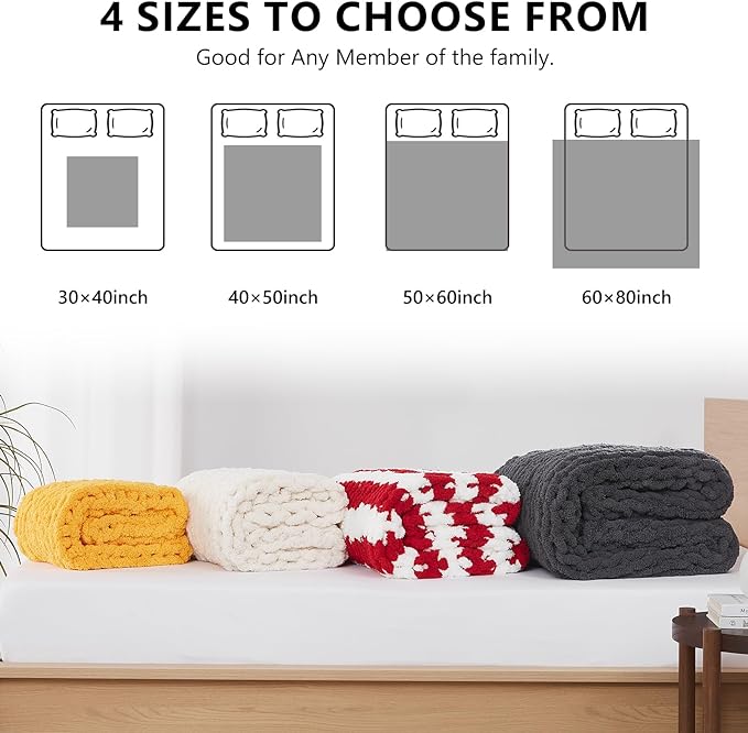 L'AGRATY Chunky Knit Blanket Throw - Soft Chunky Throw Blanket 50x60: 100% Hand Kintted Chenile Crochet Throw Blanket for Couch - Large Cable Knit Chunky Blanket for Home Decor(Dark Grey)